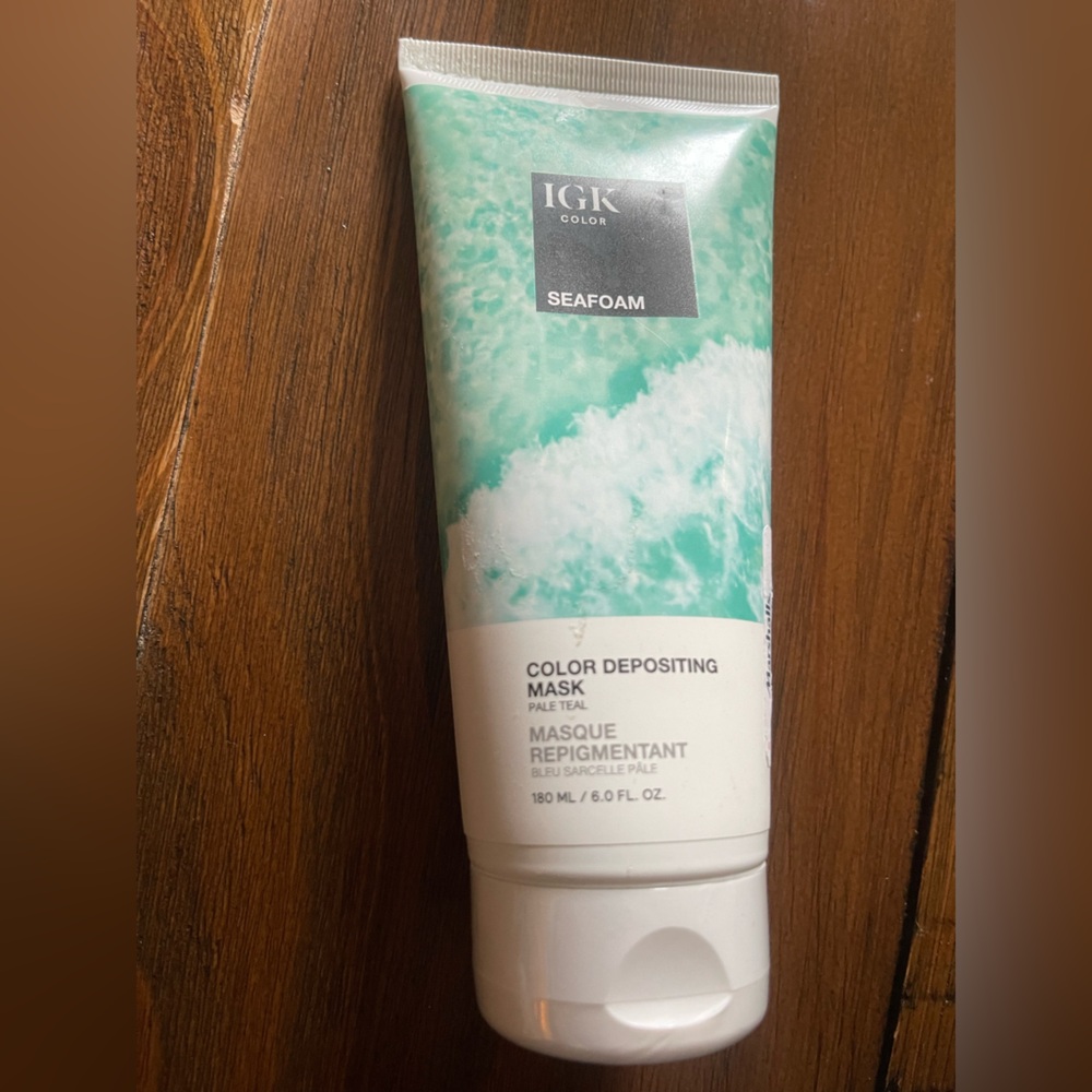 New sealed IGK color depositing hair mask seafoam
